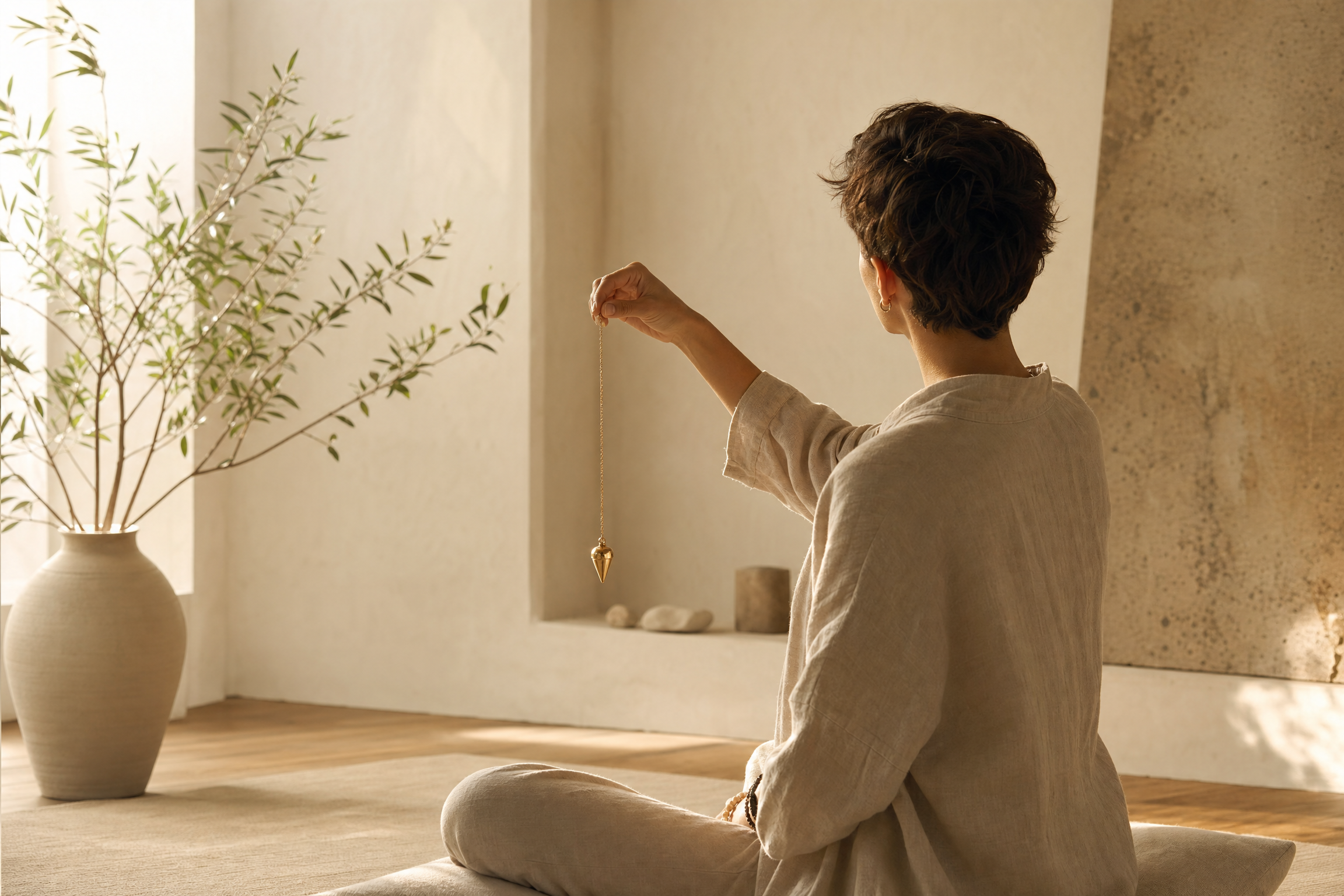 Person practicing with the Best Pendulum in a serene space